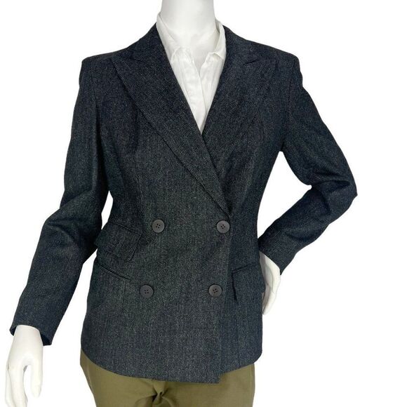 Donna Karan Wool Charcoal Gray Double Breasted Blazer, Made in Italy, Size 2 - Picture 1 of 13